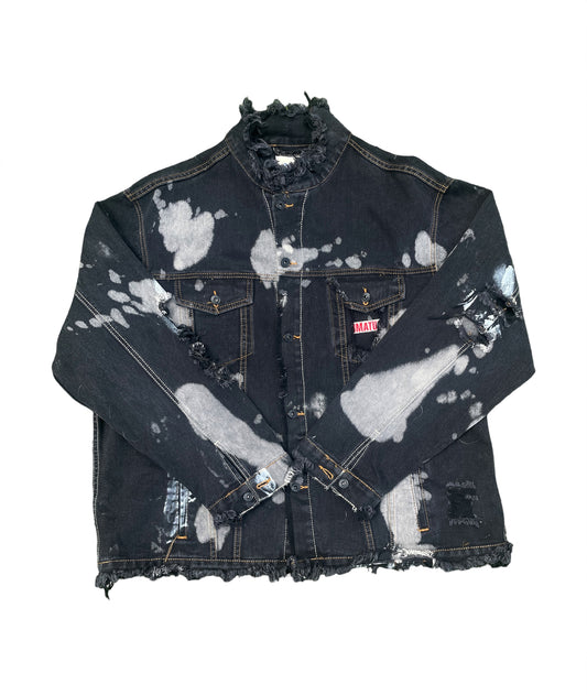 Hand-Distressed Extra Oversized Denim Jacket-Black